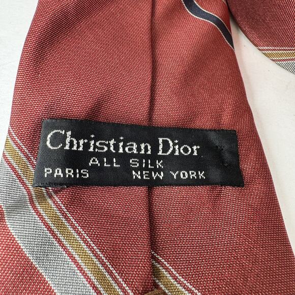 Vintage Christian Dior‎ Neck Tie Red With Blue Stripes 90s - Picture 8 of 9